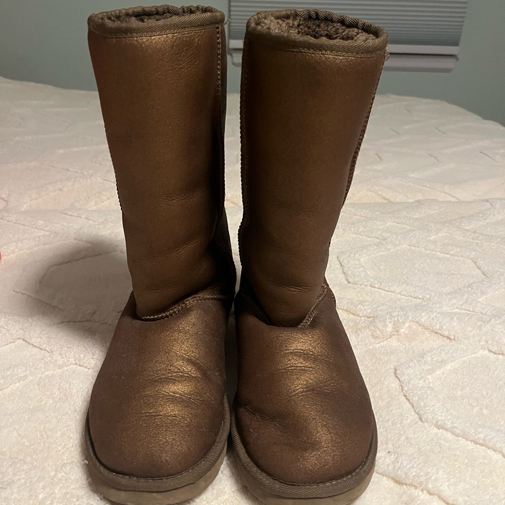 Ugg Tall Brown Metallic Boots, Size 8